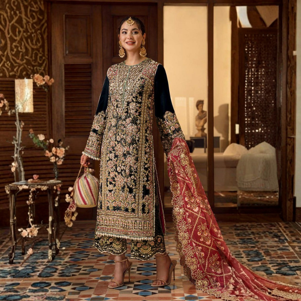 Heavy Georgette Embroidered Suit Set with Sequin, Moti & Mirror Work Dupatta