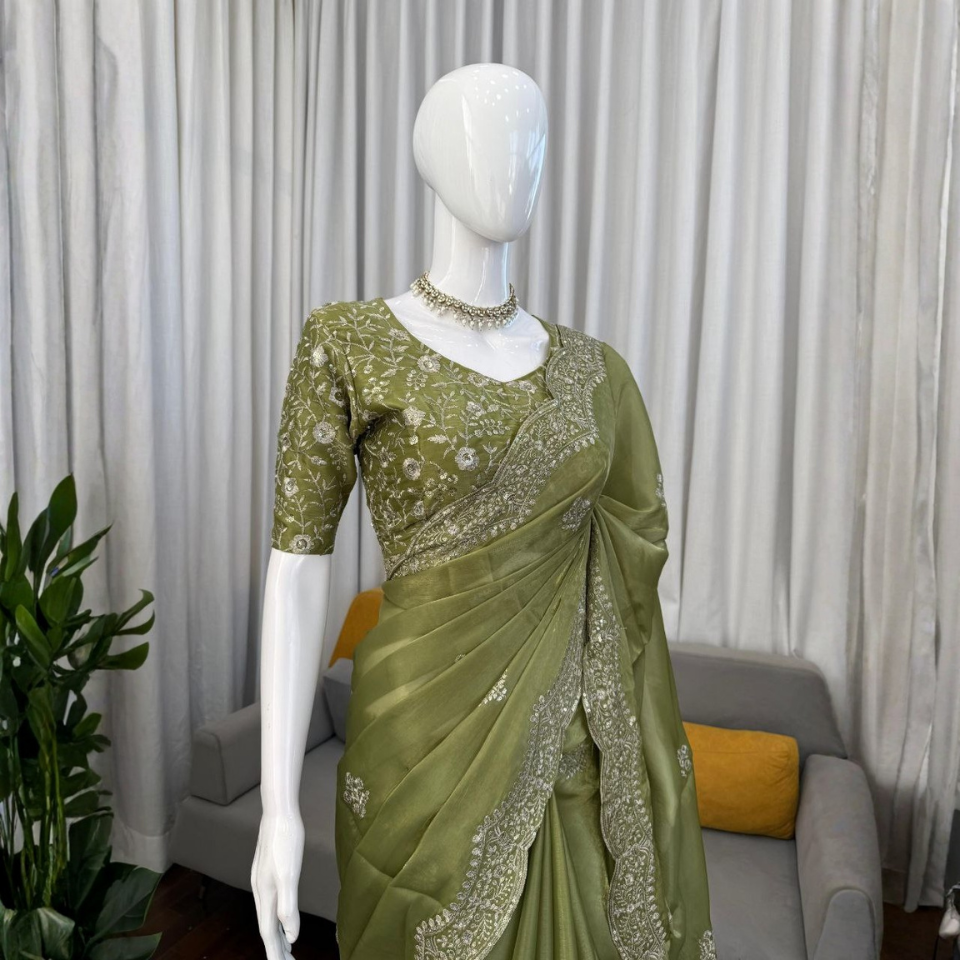 Jimmy Chu Saree with Thread and Sequence Embroidery Work