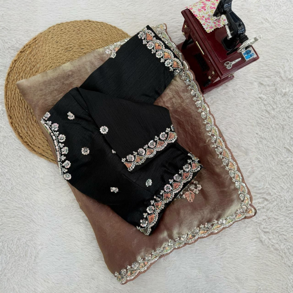 Fendy Silk Embroidered Saree With Mono Benglori Silk Blouse