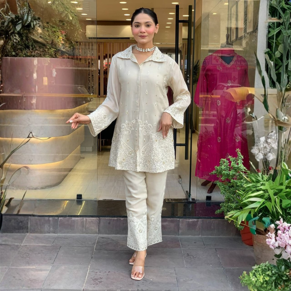 Premium Chanderi Silk Embroidered Co-Ord Set for Women
