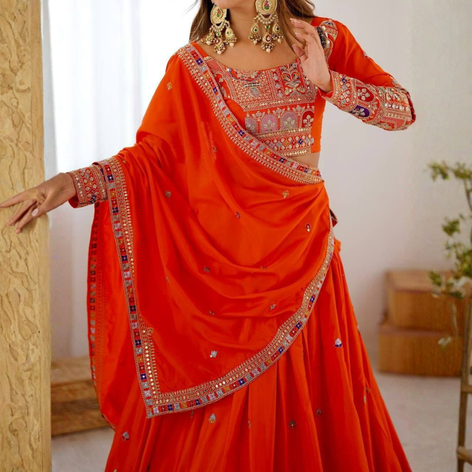 French Crepe Semi-Stitched Lehenga Choli