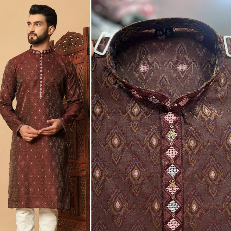 Heavy Silk Jacquard Kurta Set with Embroidery Patti
