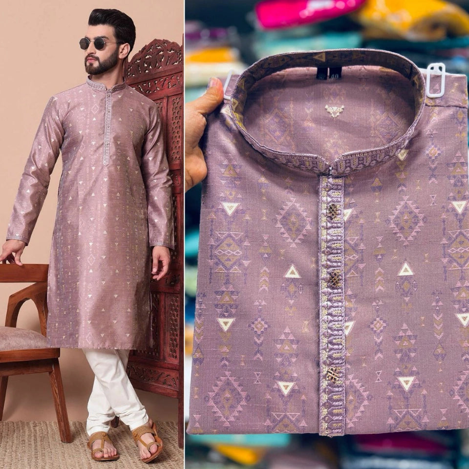 Heavy Silk Jacquard Kurta Set with Embroidery Patti