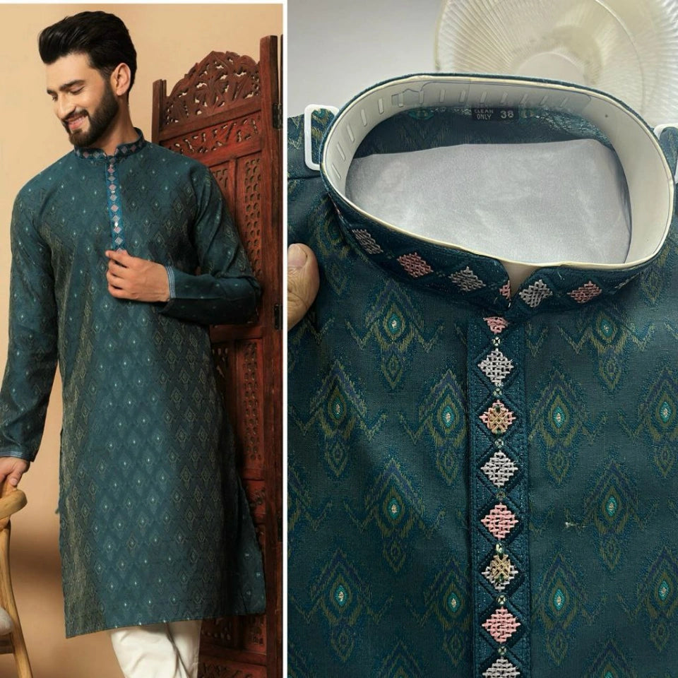 Heavy Silk Jacquard Kurta Set with Embroidery Patti