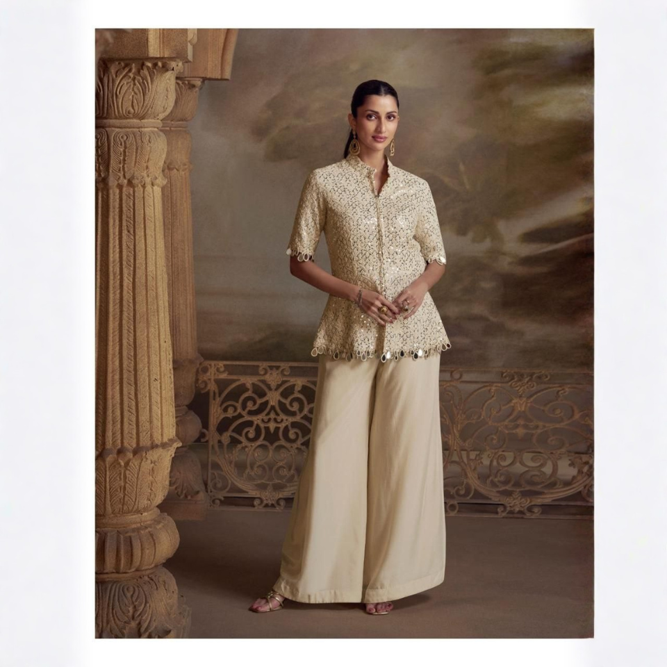 Embroidered Georgette & Viscose Palazzo Suit Set