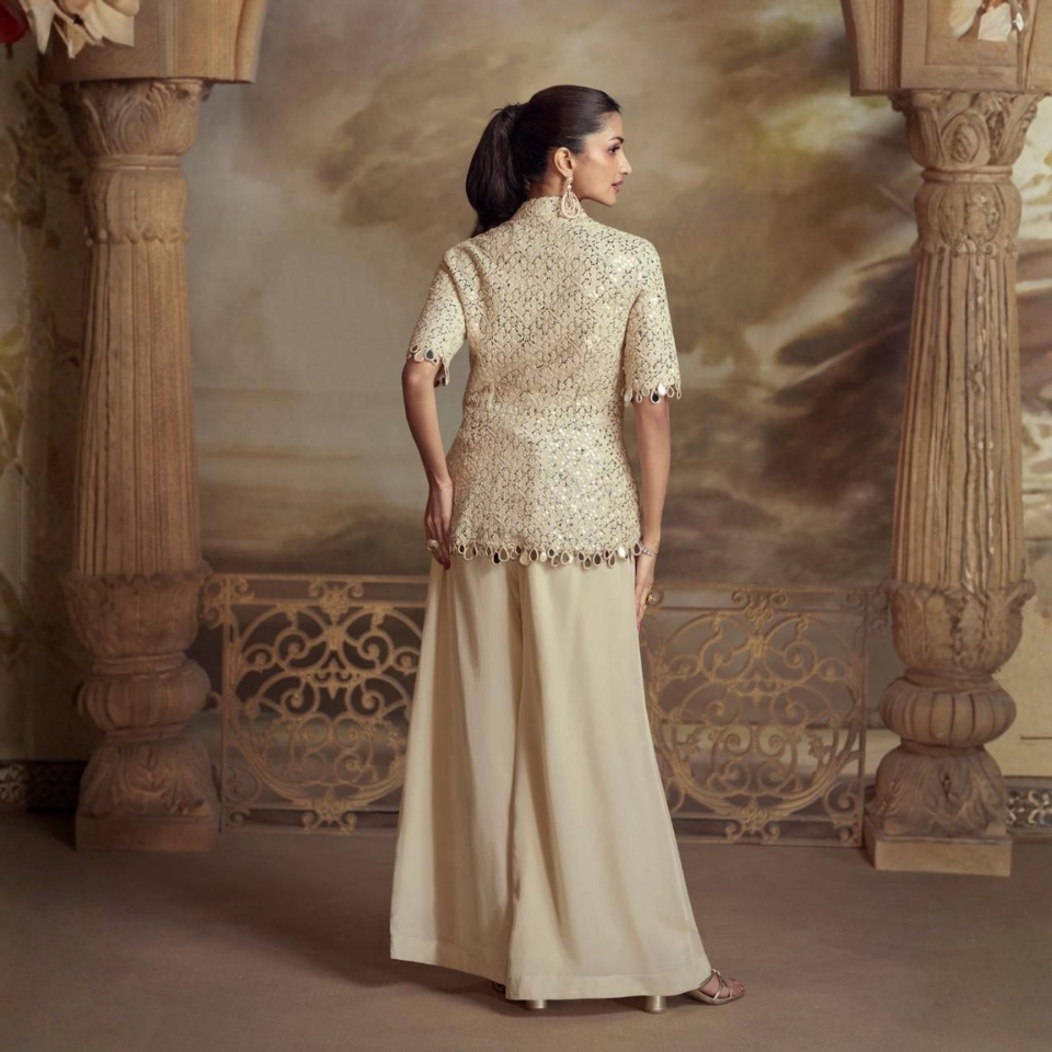 Embroidered Georgette & Viscose Palazzo Suit Set