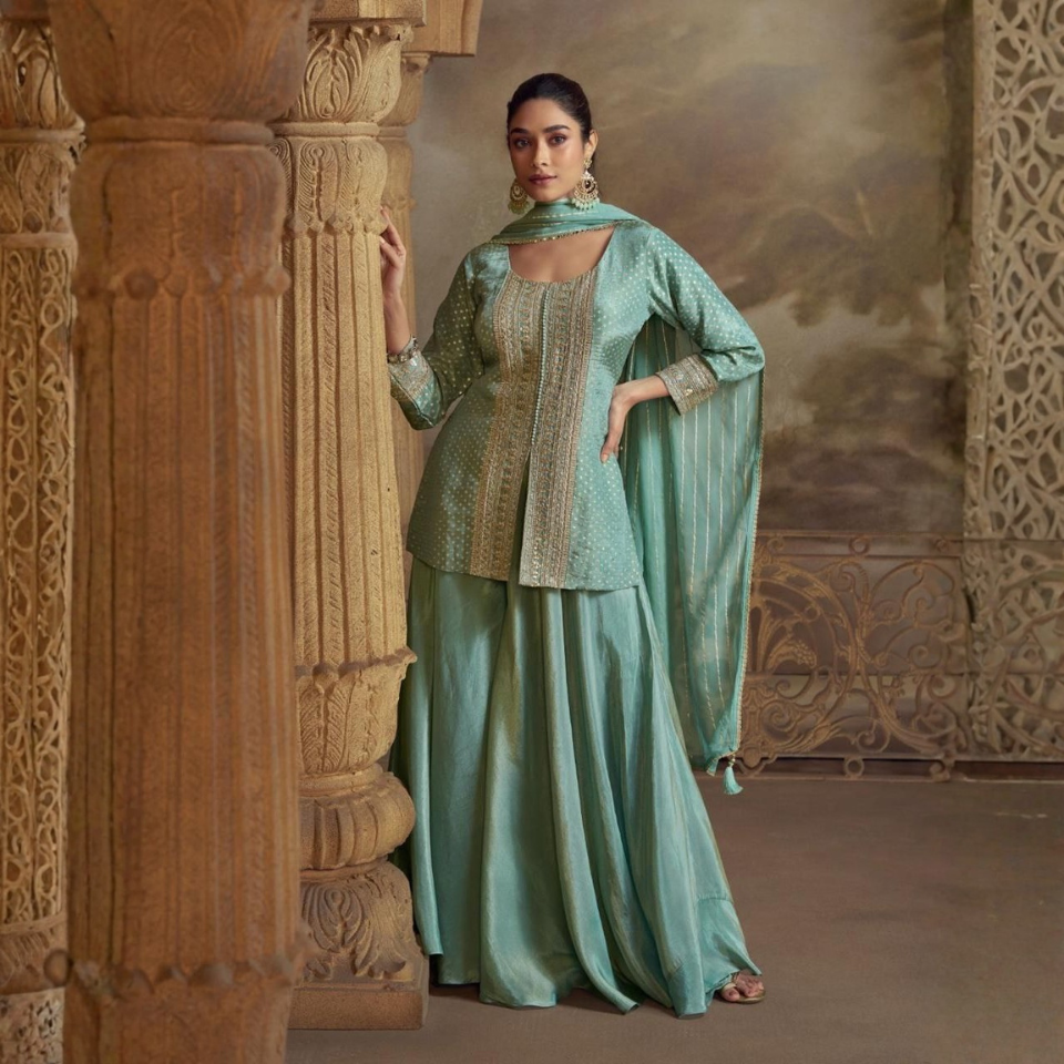 Embroidered  Viscose Palazzo Suit Set (Copy)