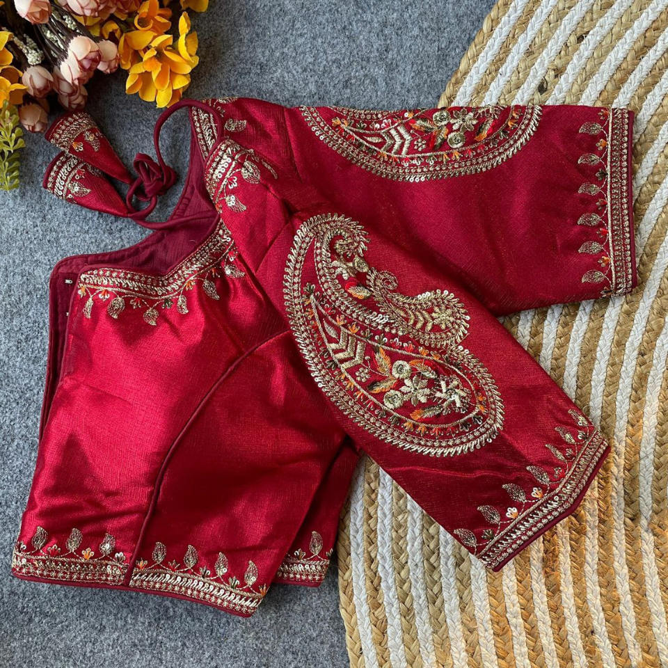 Heavy Milan Silk Embroidered Partywear Blouse