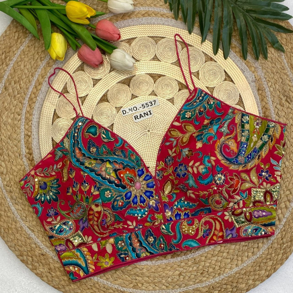 Premium Partywear Pali Cotton Blouse with Heavy Stitching & Back Open Design