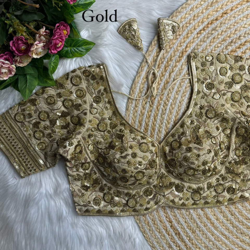 Heavy Roman Silk Partywear blouse with Jari, Sequence & Beads Work