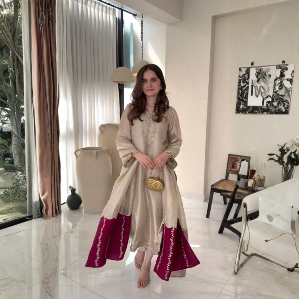 Pur Jimmy Choo Embroidered Sequence Work Kurti Palazzo Dupatta Set