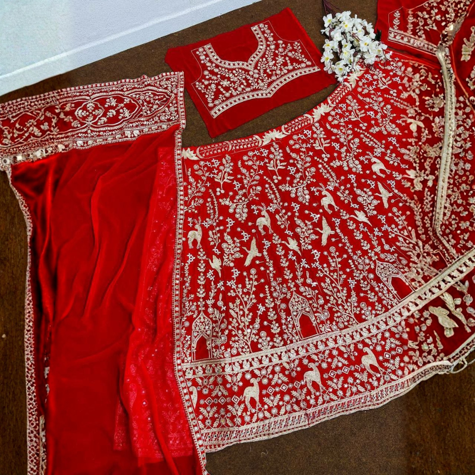 Heavy Soft Net Lehenga Choli with Real Mirror Hand Embroidery & Dupatta