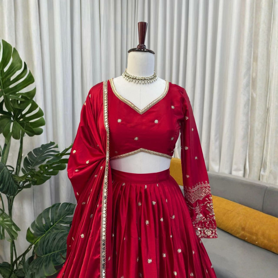 Japan Satin Thread & Sequence Work Lehenga Choli with Dupatta