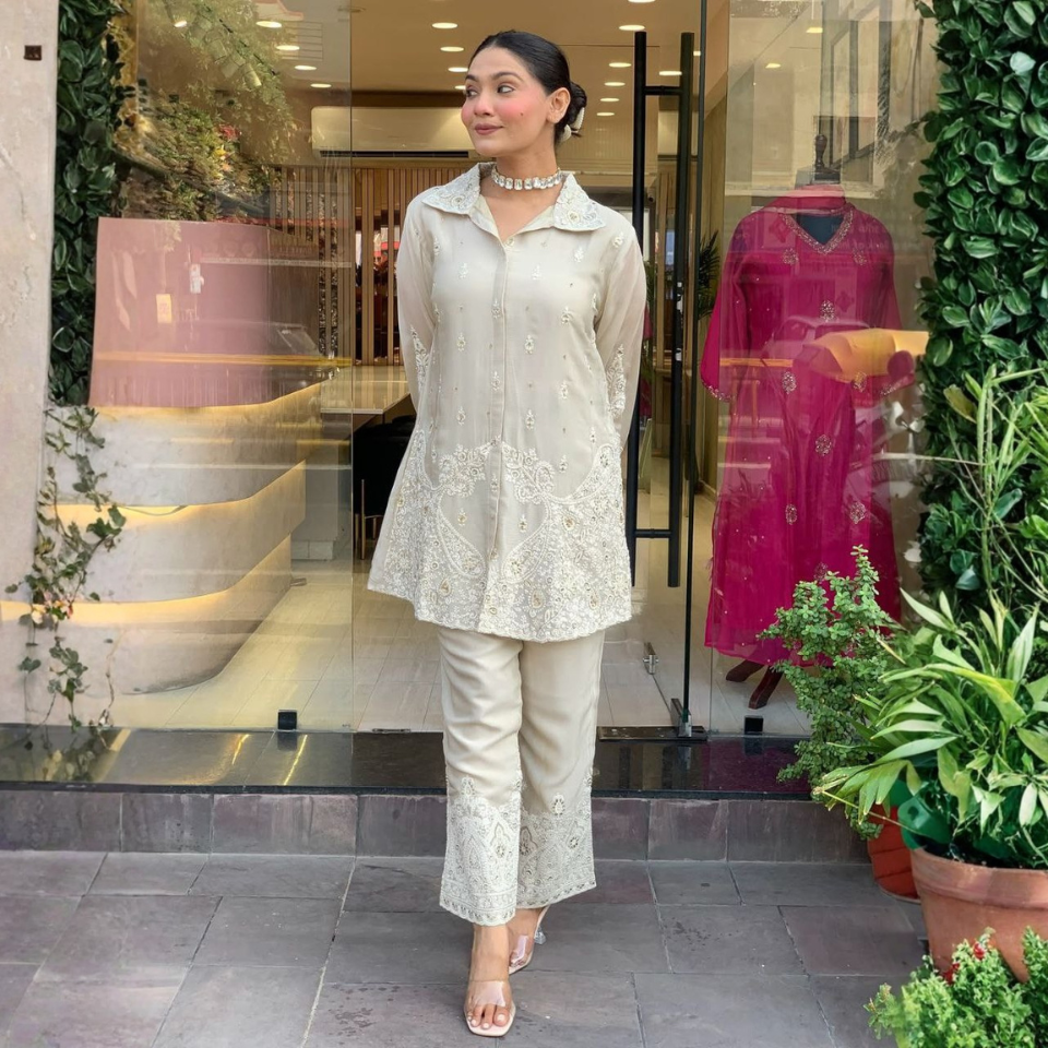 Premium Chanderi Silk Embroidered Co-Ord Set for Women