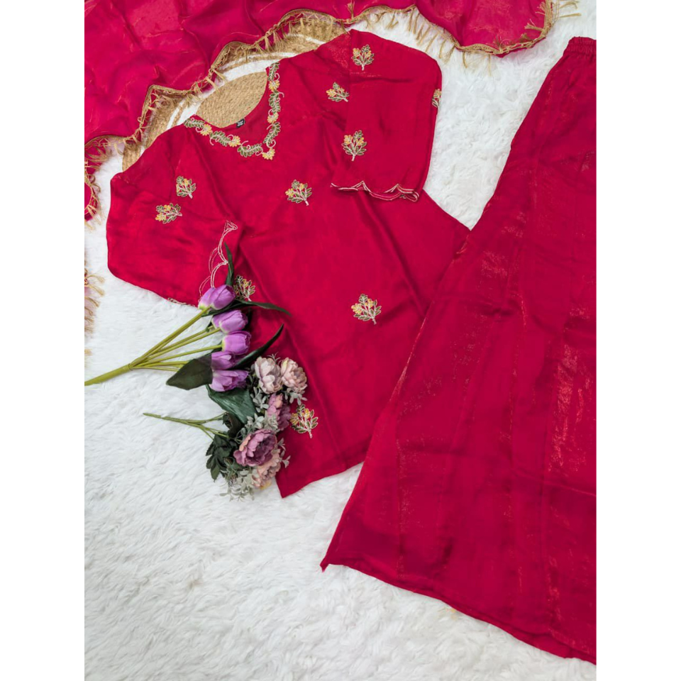 Pure Fendy Silk Embroidered Kurti Set with Dupatta for Women