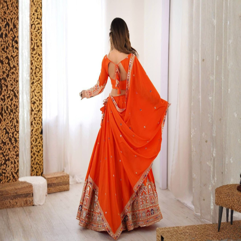 French Crepe Semi-Stitched Lehenga Choli