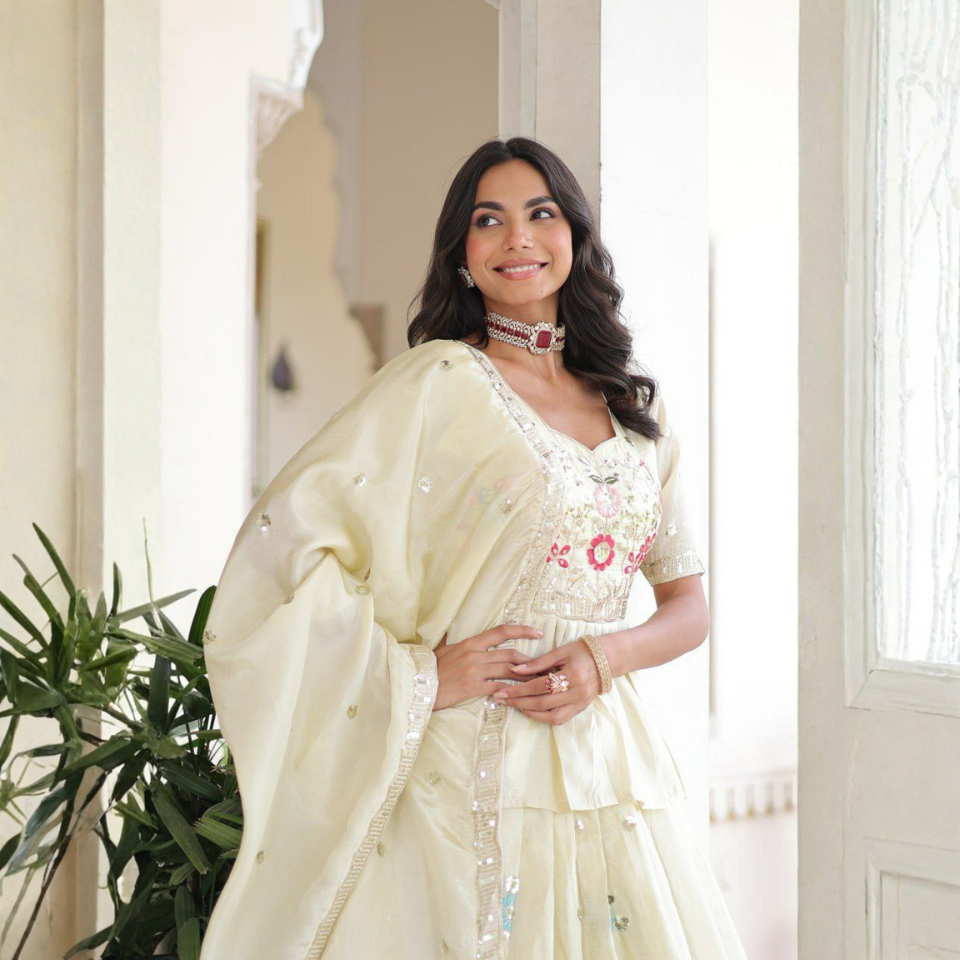 Premium Gold Crush Embroidered Lehenga Choli with Zari and Sequin Work