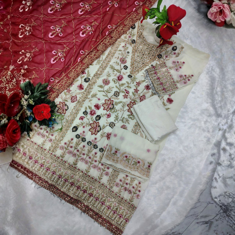 Heavy Georgette Embroidered Suit Set with Sequin, Moti & Mirror Work Dupatta