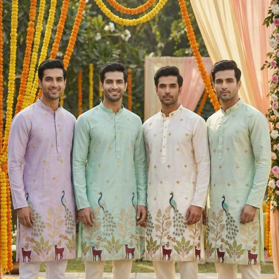 Pure Silk Party Wear Kurta Set with Sequins Work