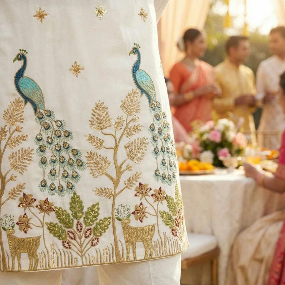 Pure Silk Party Wear Kurta Set with Sequins Work