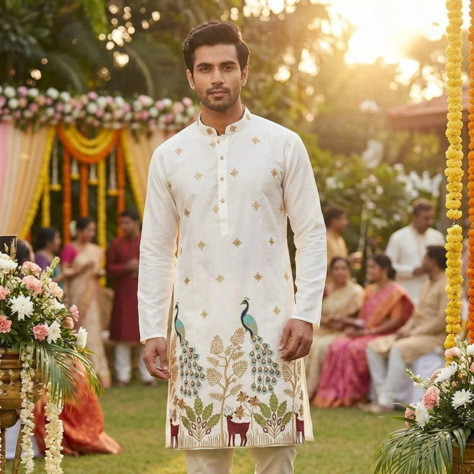 Pure Silk Party Wear Kurta Set with Sequins Work