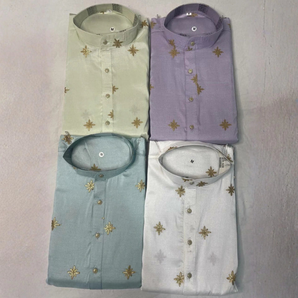 Pure Silk Party Wear Kurta Set with Sequins Work