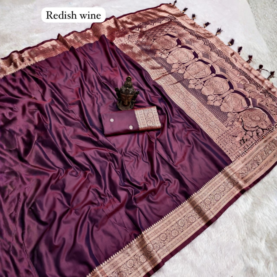 Soft Pure Banarasi Silk Saree with Rich Zari Weaving and Contrast Silk Blouse