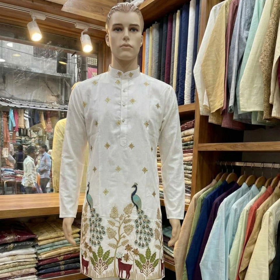 Pure Silk Party Wear Kurta Set with Sequins Work