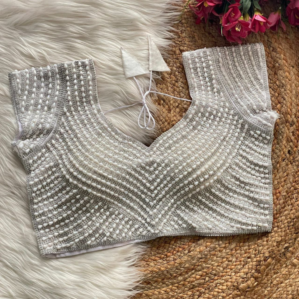 Sahiba Pure Silk Handcrafted Pearl & Moti Work Ready-to-Wear Blouse