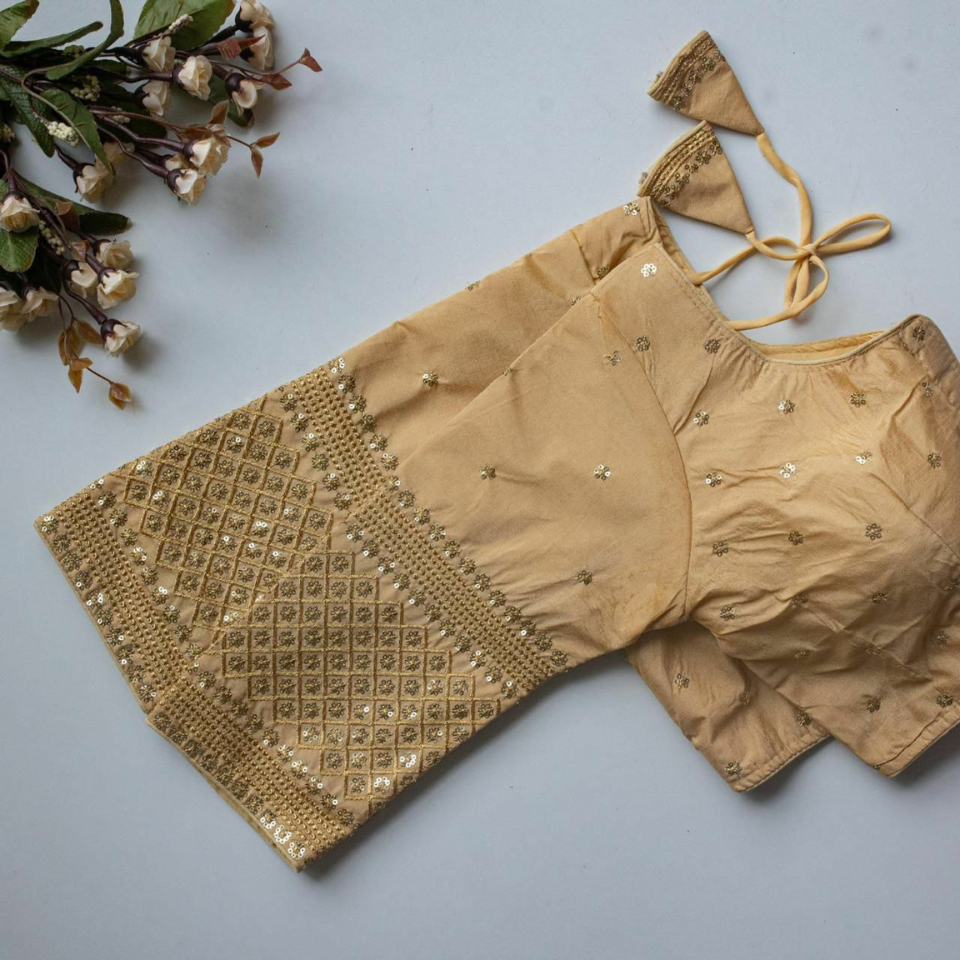 Vichitra Silk Embroidered Front Open Designer Blouse