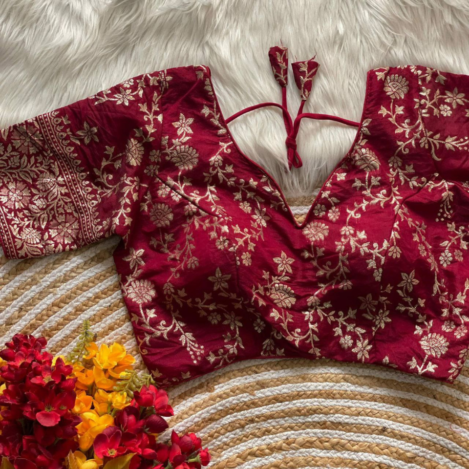 Pure Dola Silk Partywear Embroidered Blouse