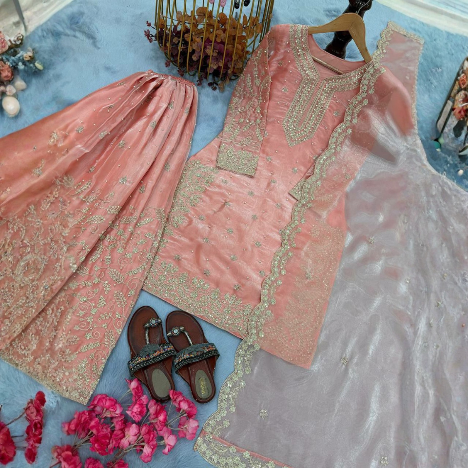 Women’s Designer Jimmy Choo Embroidered Kurta Palazzo Set with Dupatta