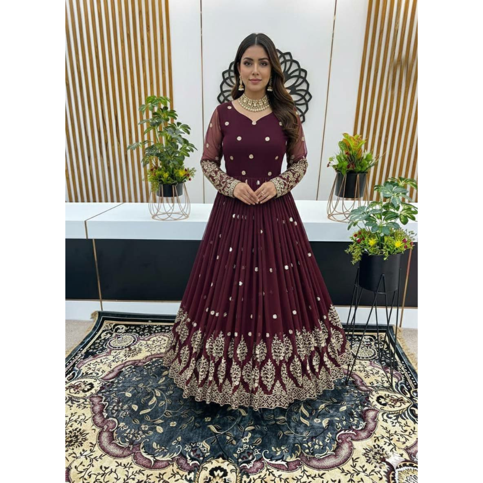 Heavy Faux Georgette Embroidered Ready-to-Wear Gown with Dupatta