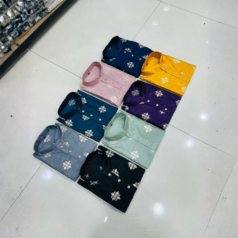 Men’s Soft Parbon Silk Kurta with Matte Copper Sequin Work