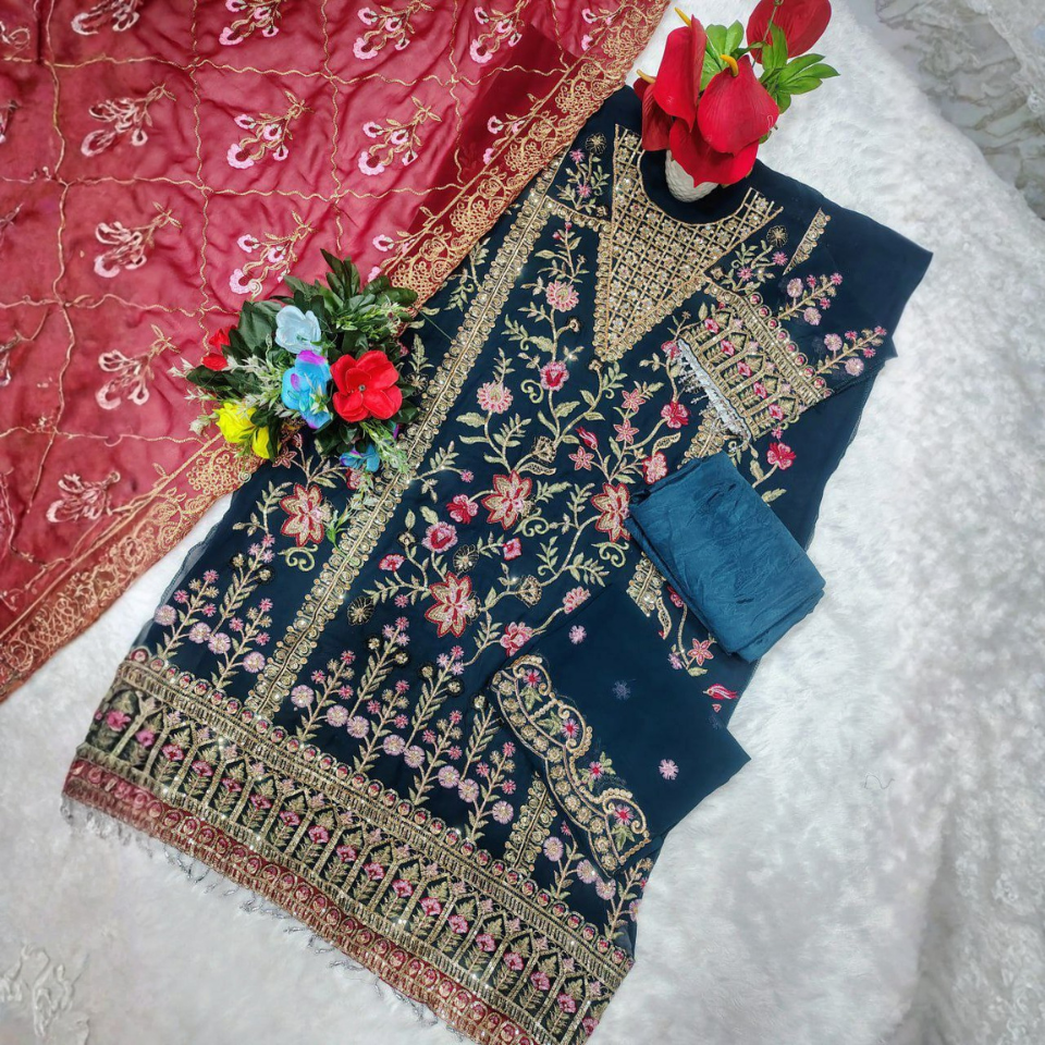 Heavy Georgette Embroidered Suit Set with Sequin, Moti & Mirror Work Dupatta