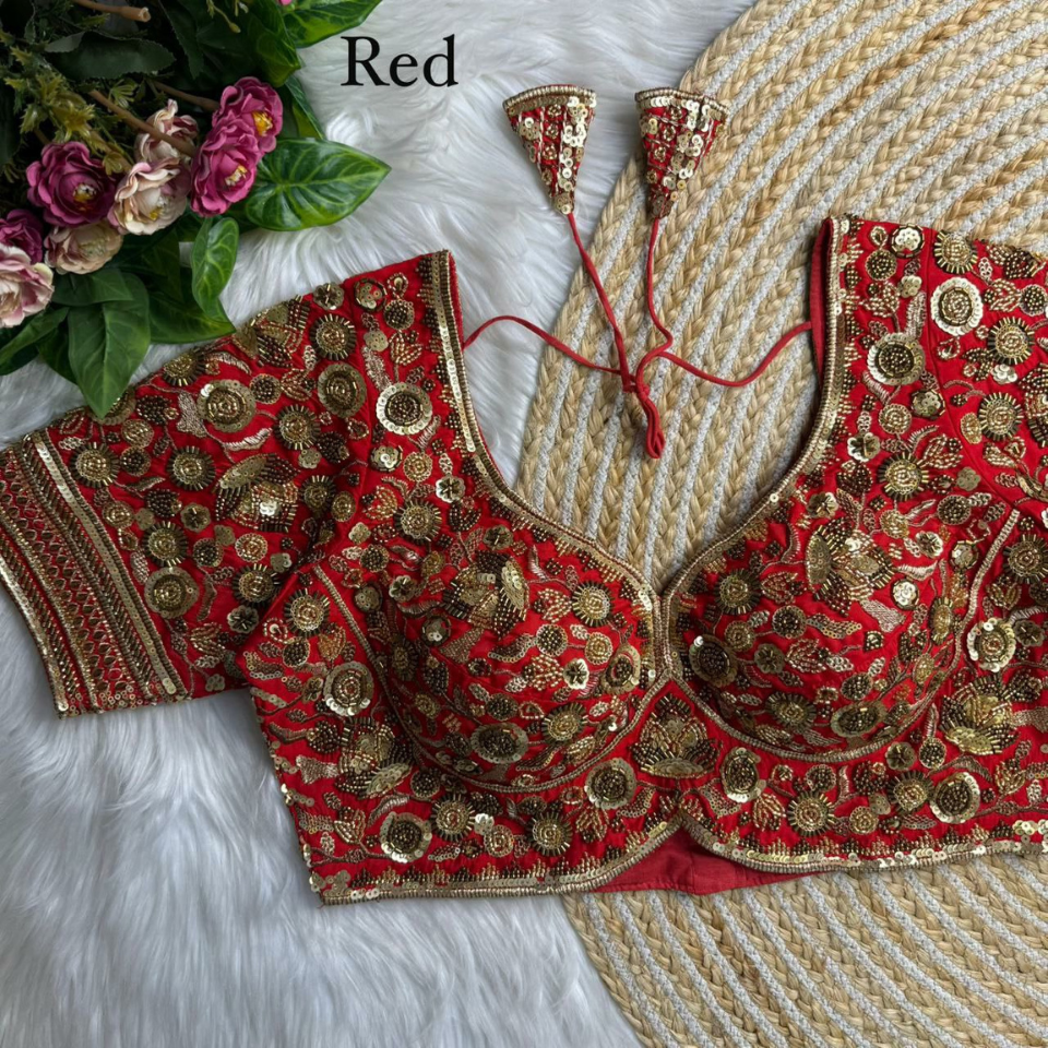 Heavy Roman Silk Partywear blouse with Jari, Sequence & Beads Work