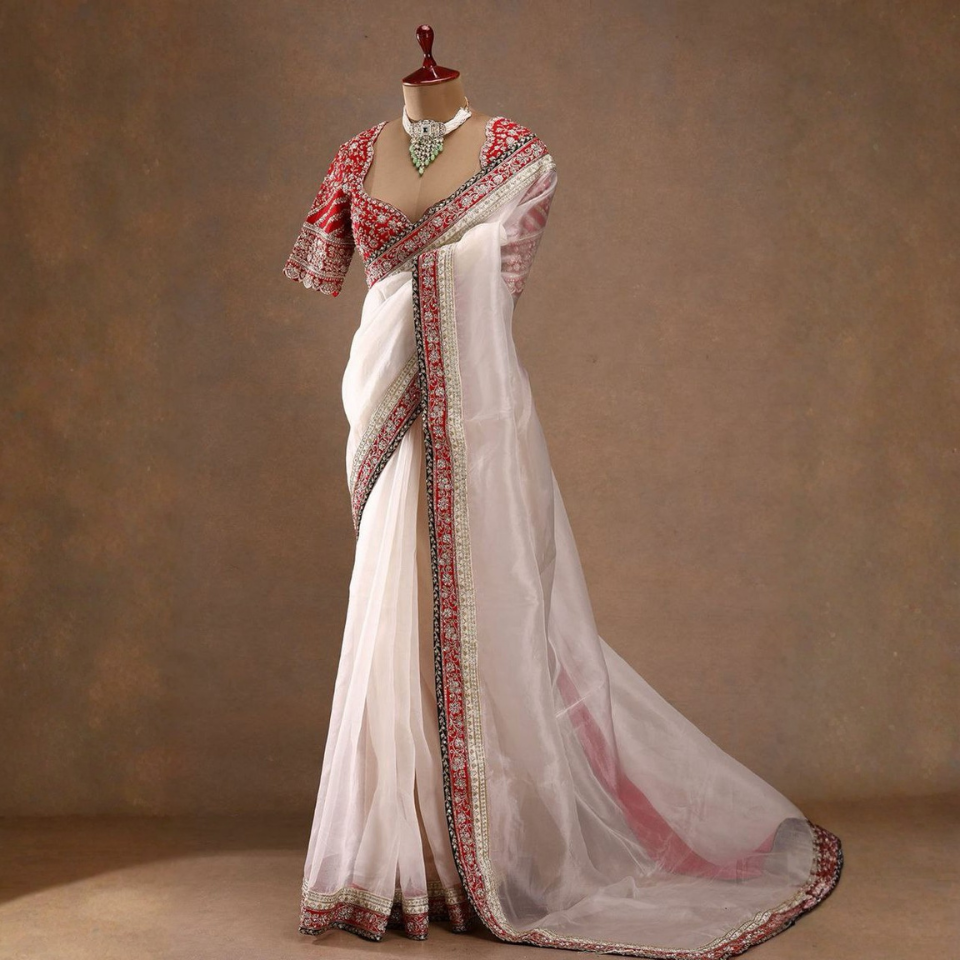 Elegant Space Silk Saree with Dual Sequence & Cording Embroidery Border