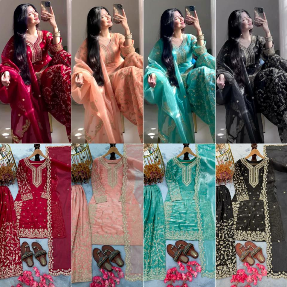 Women’s Designer Jimmy Choo Embroidered Kurta Palazzo Set with Dupatta