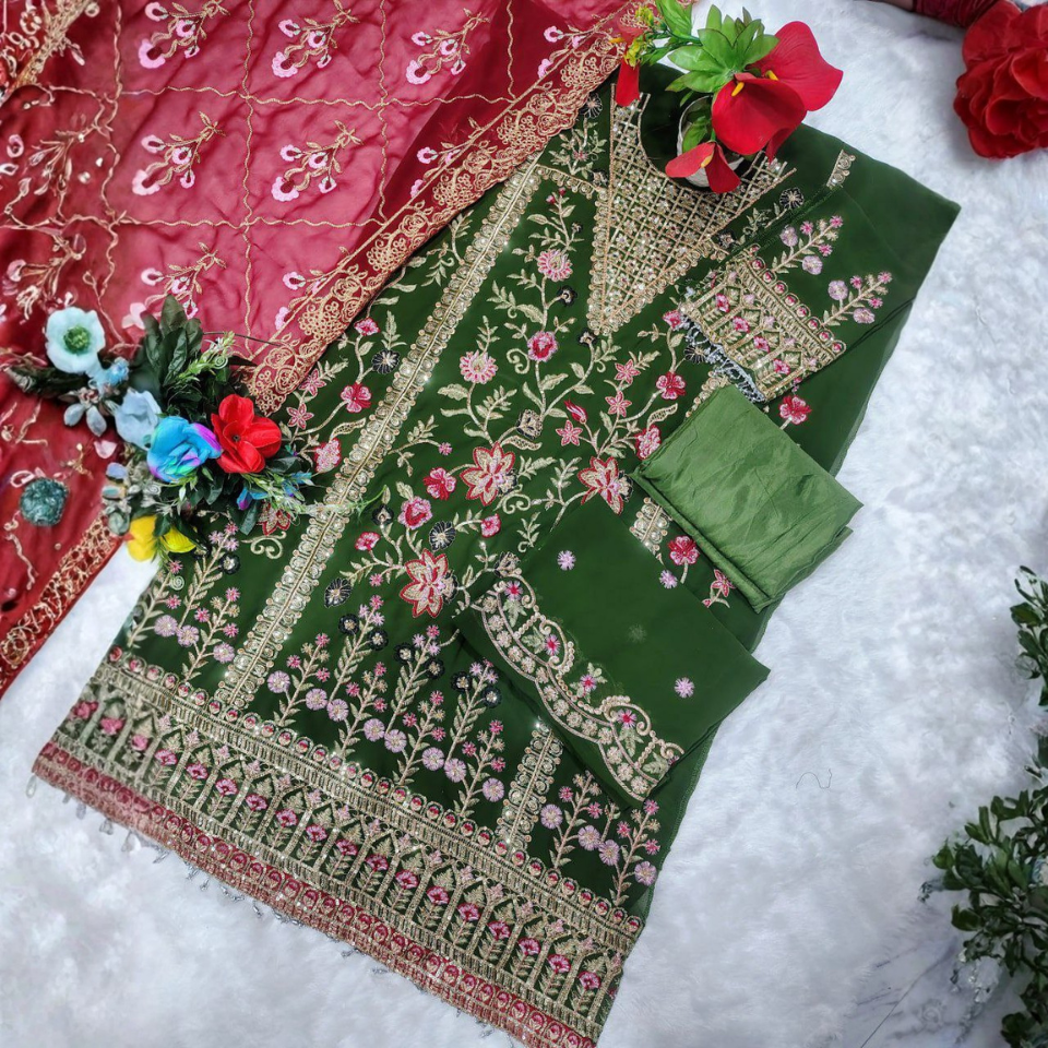 Heavy Georgette Embroidered Suit Set with Sequin, Moti & Mirror Work Dupatta