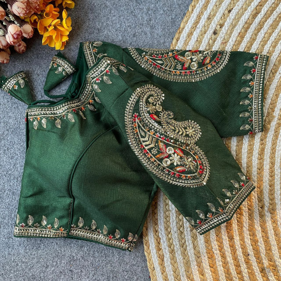 Heavy Milan Silk Embroidered Partywear Blouse