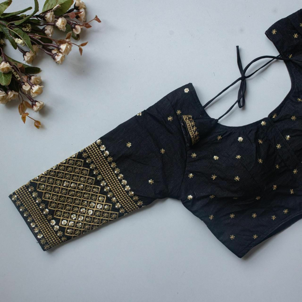 Vichitra Silk Embroidered Front Open Designer Blouse