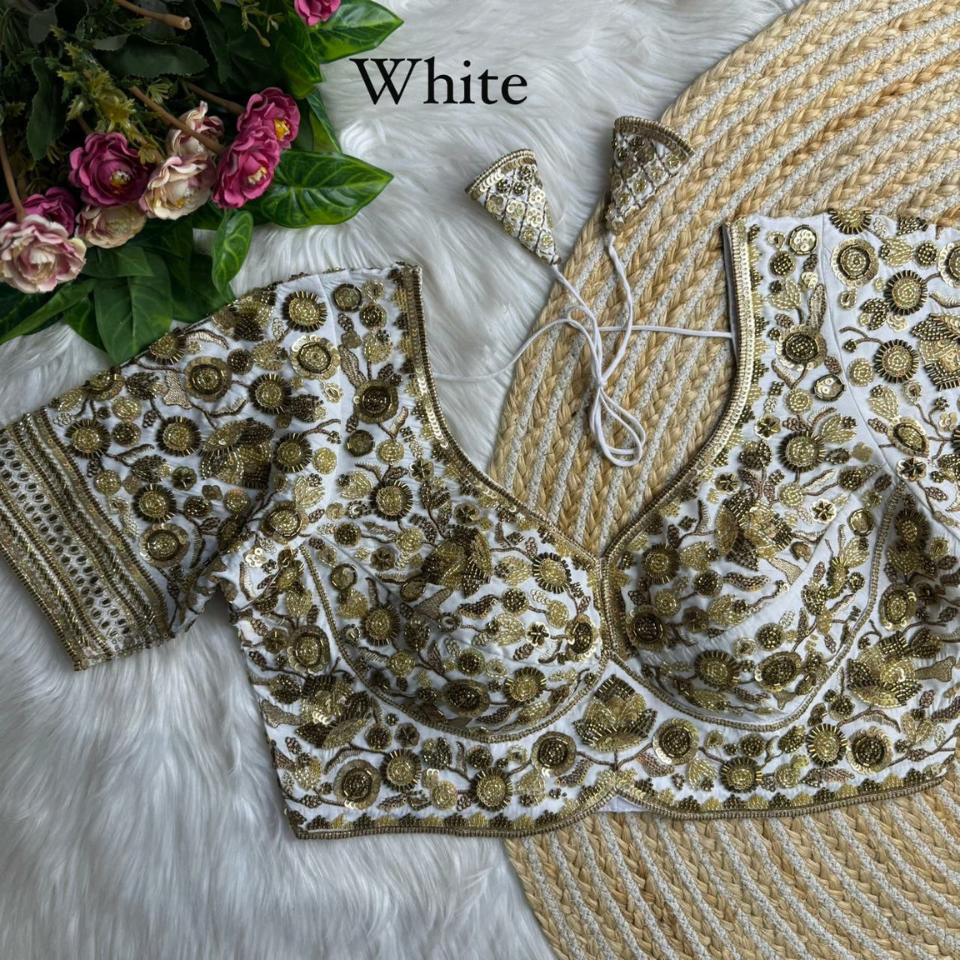 Heavy Roman Silk Partywear blouse with Jari, Sequence & Beads Work