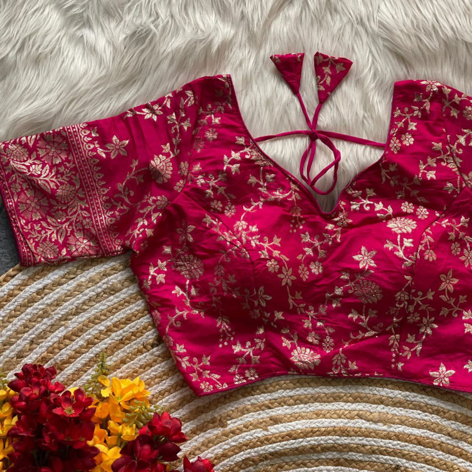 Pure Dola Silk Partywear Embroidered Blouse