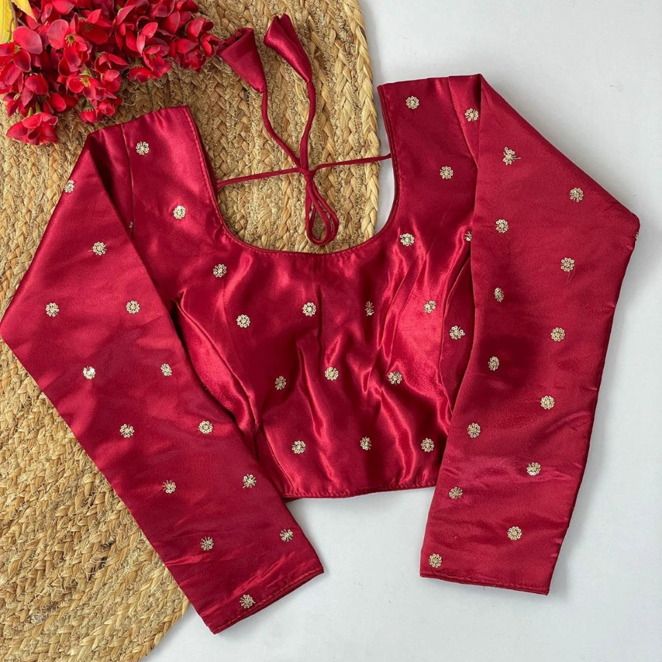 Satin Silk Butty Work Designer Blouse