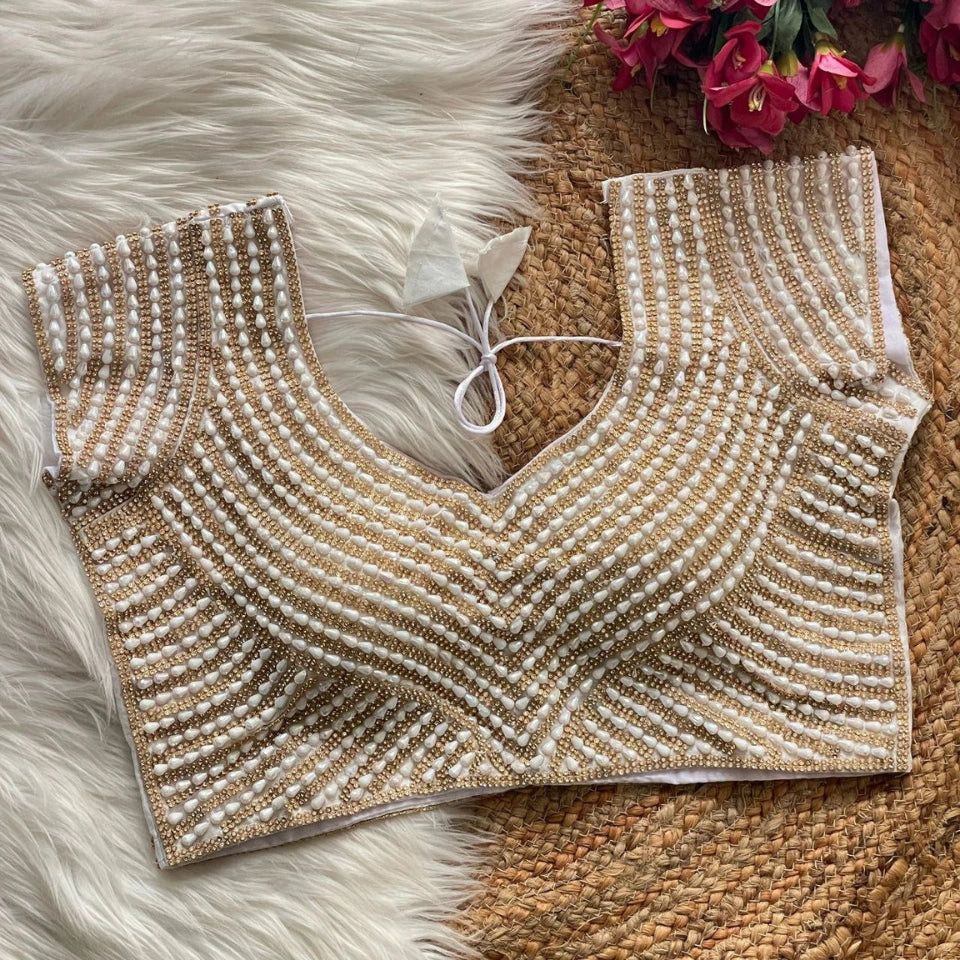 Pure Silk Handwork Pearl & Beads Blouse