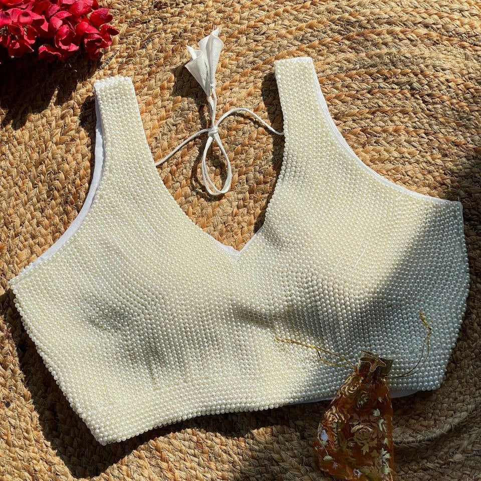 Pure Silk Pearl & Moti Handcrafted Blouse