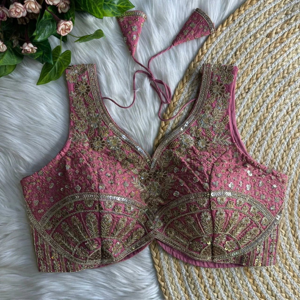 Roman Silk Zari & Sequence Work Partywear Blouse
