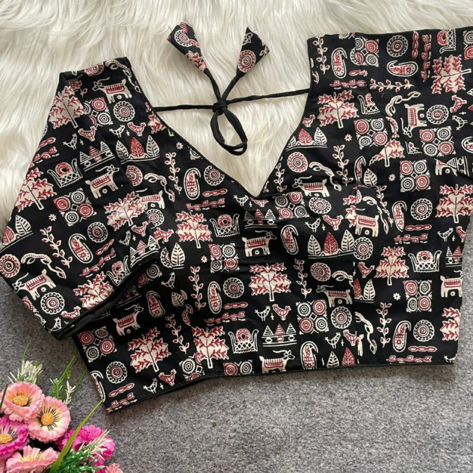 Ajrakh Cotton Galaxy V-Neck Designer Blouse
