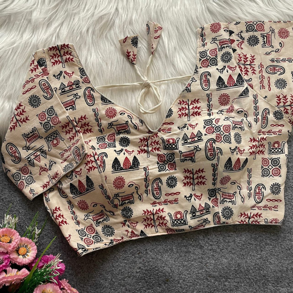 Ajrakh Cotton Galaxy V-Neck Designer Blouse