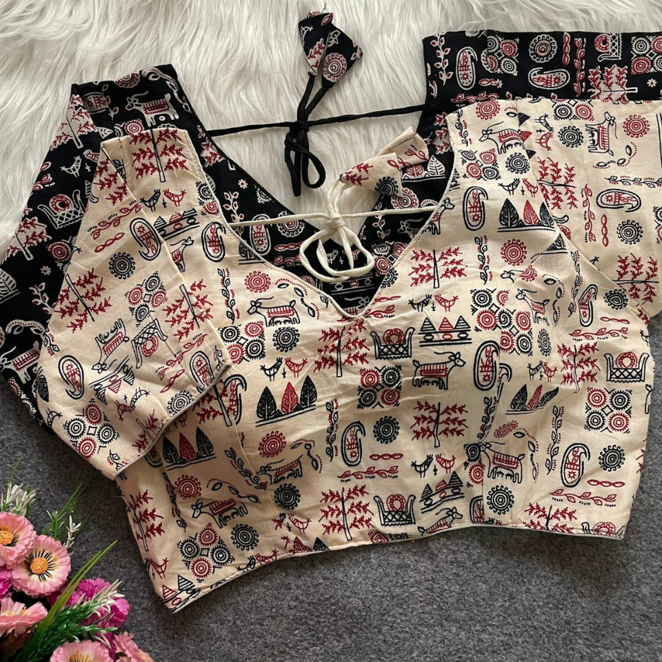 Ajrakh Cotton Galaxy V-Neck Designer Blouse